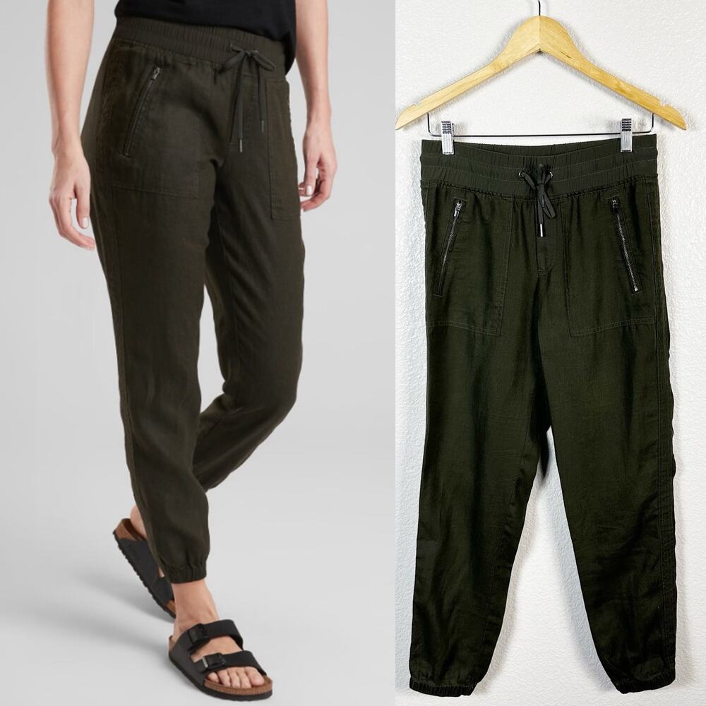 Athleta Women’s Cabi Linen Jogger Pant in Dark Green Size 0